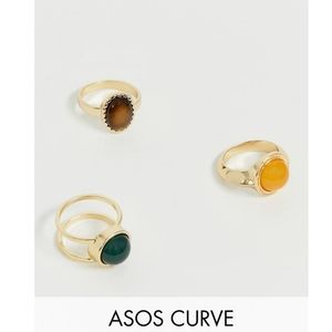 ASOS Curve 3 Rings Faux Tiger's Eye & Stone Detail